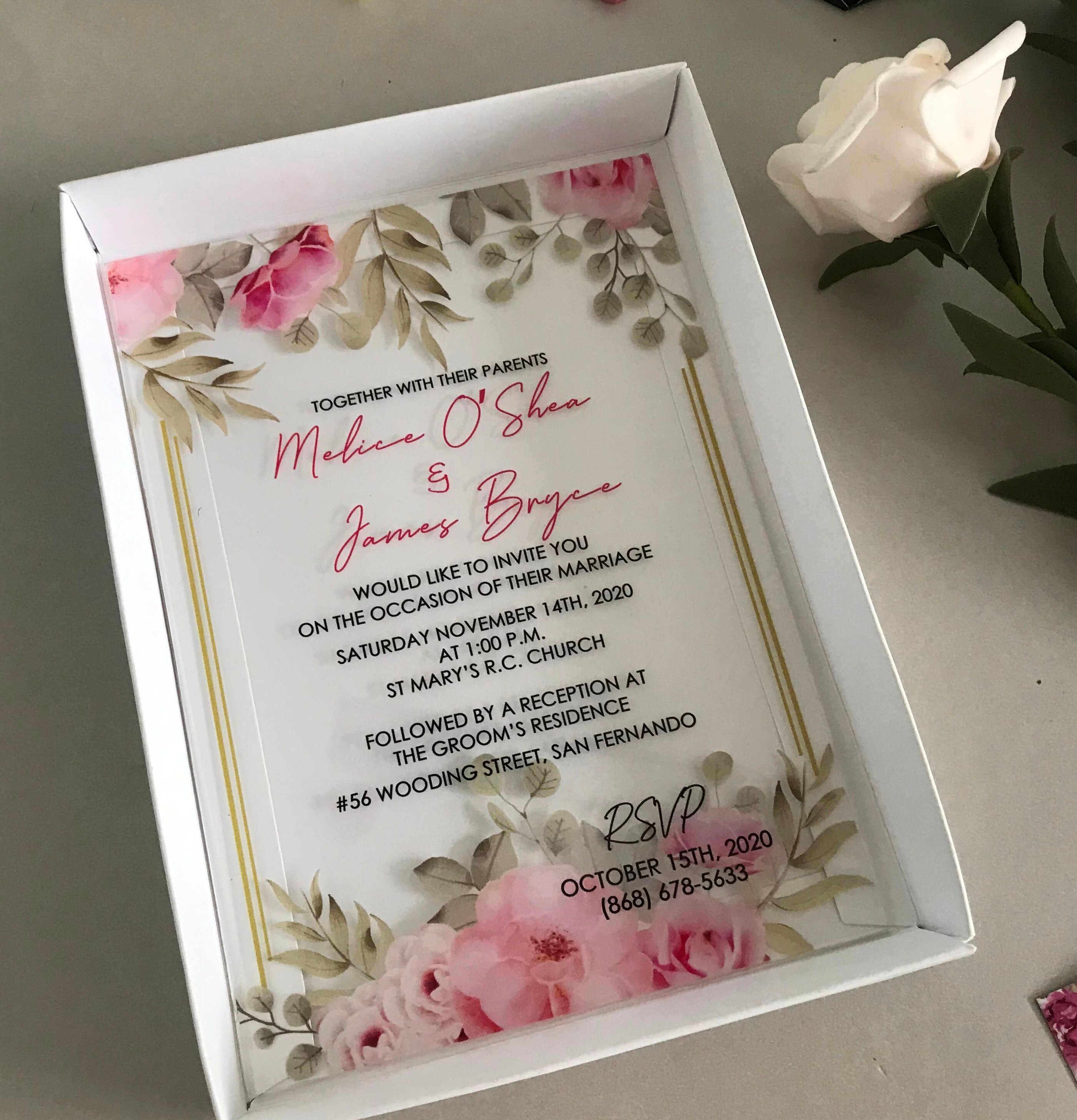 Caja acrílica personalizada para invitaciones de boda, 10 Uds. De tarjetas de invitación de con cajas impresas, invitaciones de cumpleaños acrílicas