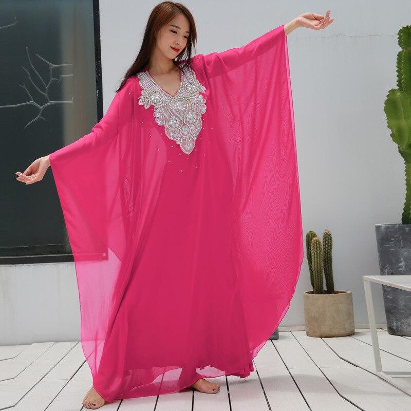 Ropa de baile para mujer ropa de danza del vientre vestido caftán con lentejuelas de gasa tradicional Khaleeji Thobe vestidos