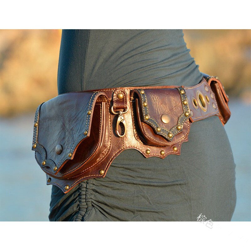 Średniowieczna torba typu worek Steampunk rycerz kostium pirata kobiety sukienka klasyczny akcesoria części wiking antyczny pas skórzany portfel: Brązowy