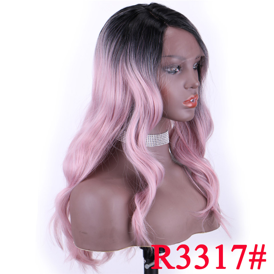 Peluca con malla frontal sintética WonderLady de 20 pulgadas #2, pelucas con ondas de cuerpo ombré para mujeres negras, peluca de Cosplay marrón larga ondulada con parte lateral: R3317