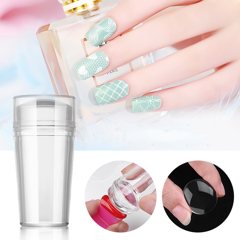 1 Set 3.1 Cm Pure Clear Jelly Nail Art Stamper Schraper Set Siliconen Marshmallow Nail Stempel Plaat Schraper Met Cap sjabloon Tools