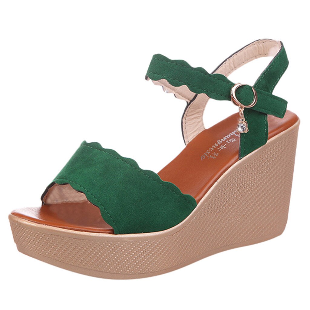 Vrouwen Wiggen Sandalen Peep Teen Strand Sandalen Rome Gesp Wiggen Vrouwen Casual Schoenen Mode Effen Wiggen Schoenen Vrouw: green / 40