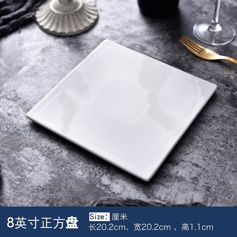 European white plate ceramic plate flat bottom round steak plate Western restaurant tableware cake pizza customization: White