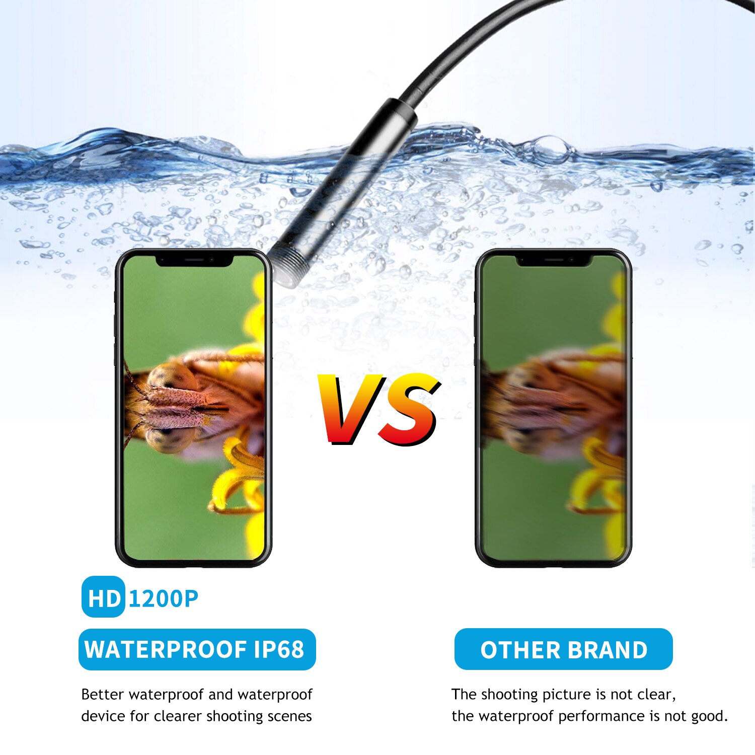 Waterproof Wireless Endoscope Camera 8mm WiFi Inspection 2.0MP HD 8 LED Semi-Rigid Cable Borescope 1-10m