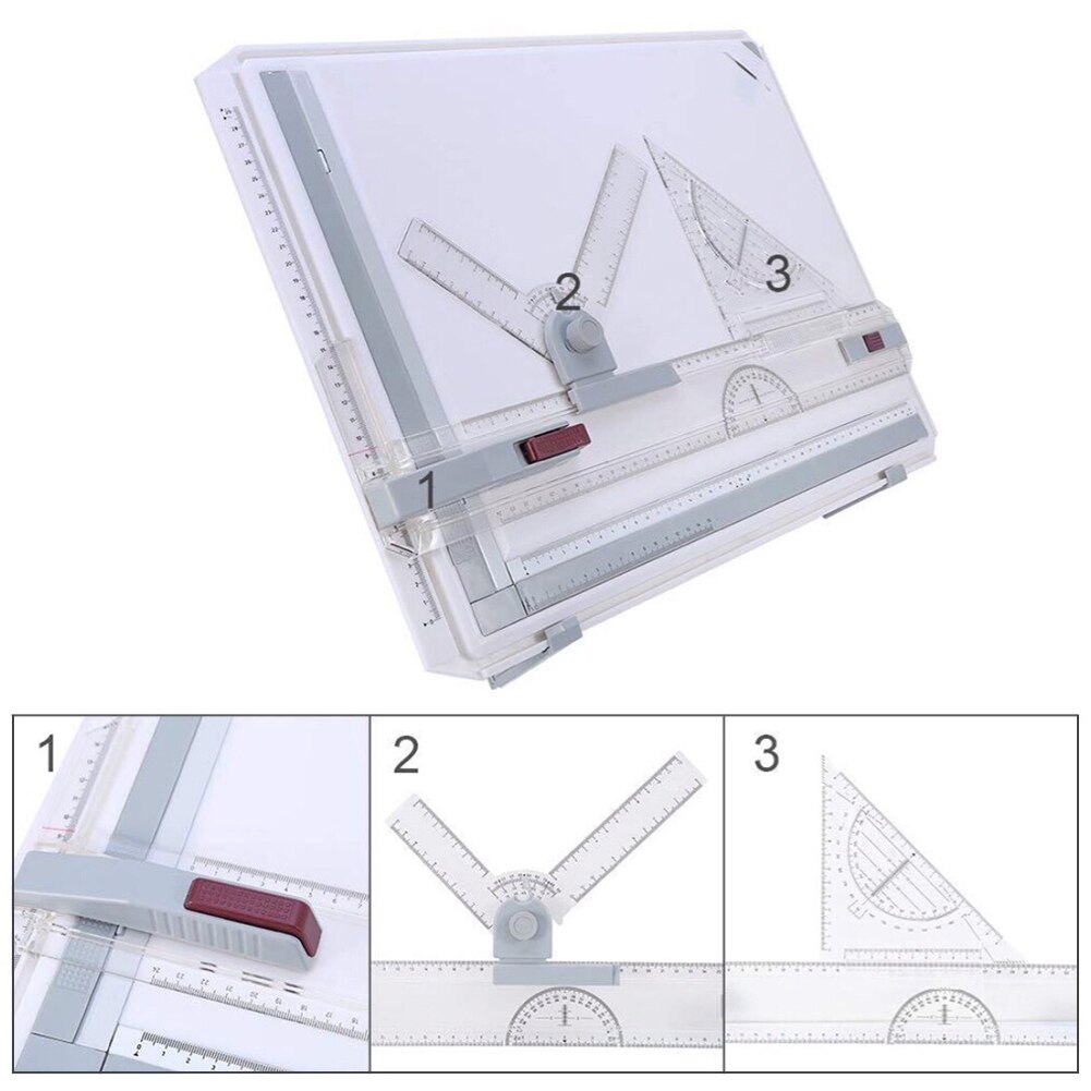 Portable A3 Drawing Board Draft Painting Board with Parallel Rulers Corner Clips Head-lock Adjustable Angle Art Draw Tools