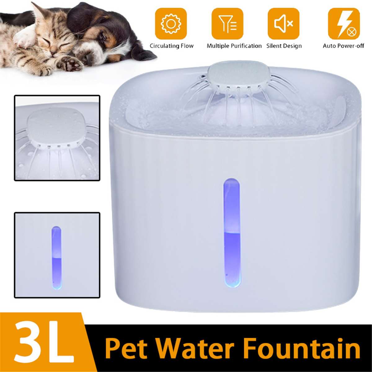 Comedero de perro y gato automático para mascotas, cuenco eléctrico LED silencioso para agua potable, tazón para mascotas, dispensador de bebidas, plato de comida