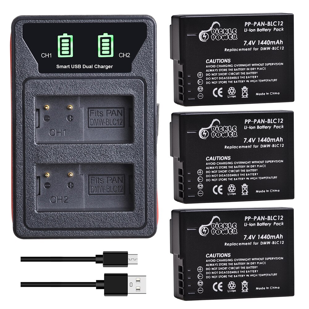 DMW-BLC12 DMW-BLC12E BLC12 Batterij + Led Ingebouwde Usb Dual Charger Voor Panasonic Lumix FZ1000 FZ200 FZ300 G5 G6 g7 GH2 GX8: 3 battery 1 charger