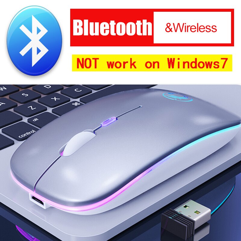 Bluetooth Muis Oplaadbare Draadloze Muis Bluetooth Computer Muis Stille Ergonomische Mause Usb 2.4G Optische Muizen Voor Pc Laptop: Bluetooth RGB Silver