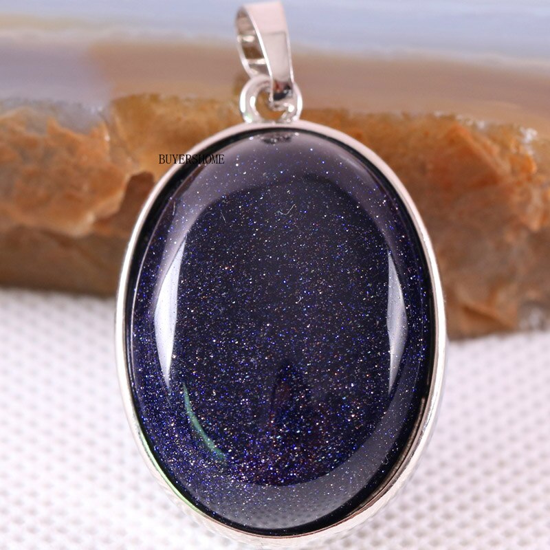 Ketting hanger ovaal cabochon natuursteen kraal blauwe zandsteen dames sieraden 1 st  k655: Default Title
