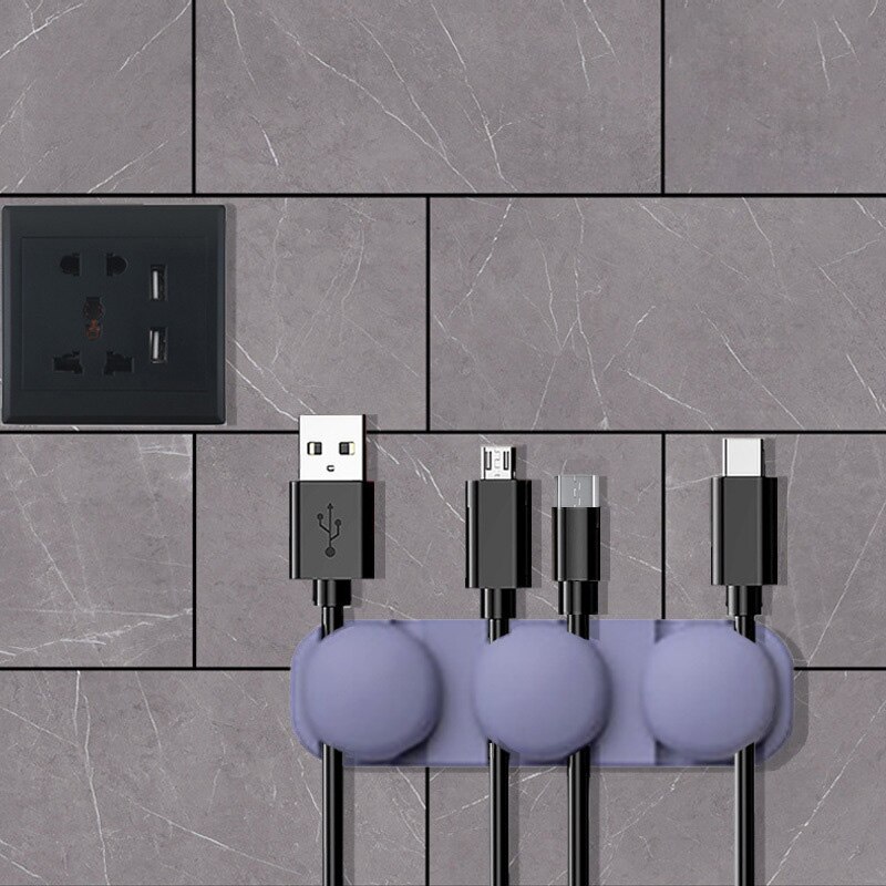 Tidy Management Clips Desktop Silicone Cable Organizer Flexible Usb Cord Winder Protector Holder for Mouse Keyboard Earphone: 6 Holes Grey Purple