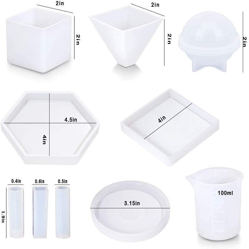 Hars Mallen, 20Pcs Diy Siliconen Hars Mallen, Epoxy Casting Mallen Met Meting Cup, druppelaar En Wood Sticks