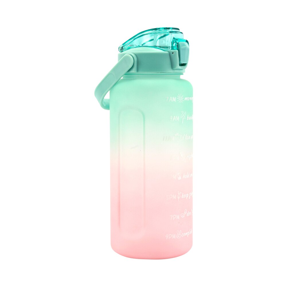 2000ML Large-Capacity Water Bottle With Time Scale Reminder Elastic Straw Sports Bottle Keak-Proof Frosted Outdoor Drinkware: Green