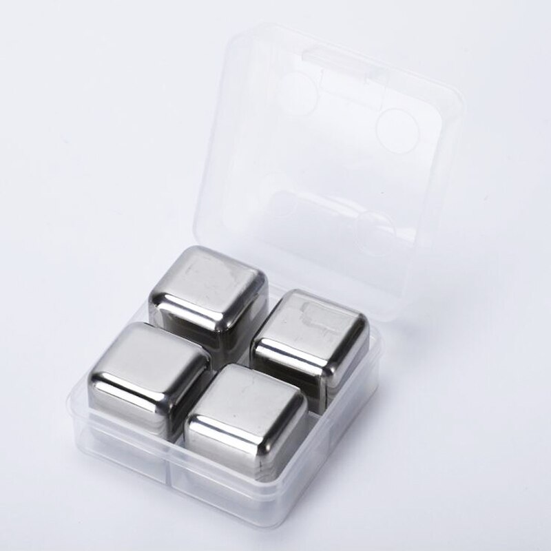 Edelstahl Eiswürfel Whisky Wein Chilling Stein Für Wodka Champagner Würze Mehrweg Kühler Für Bar Werkzeuge Set: 4pcs