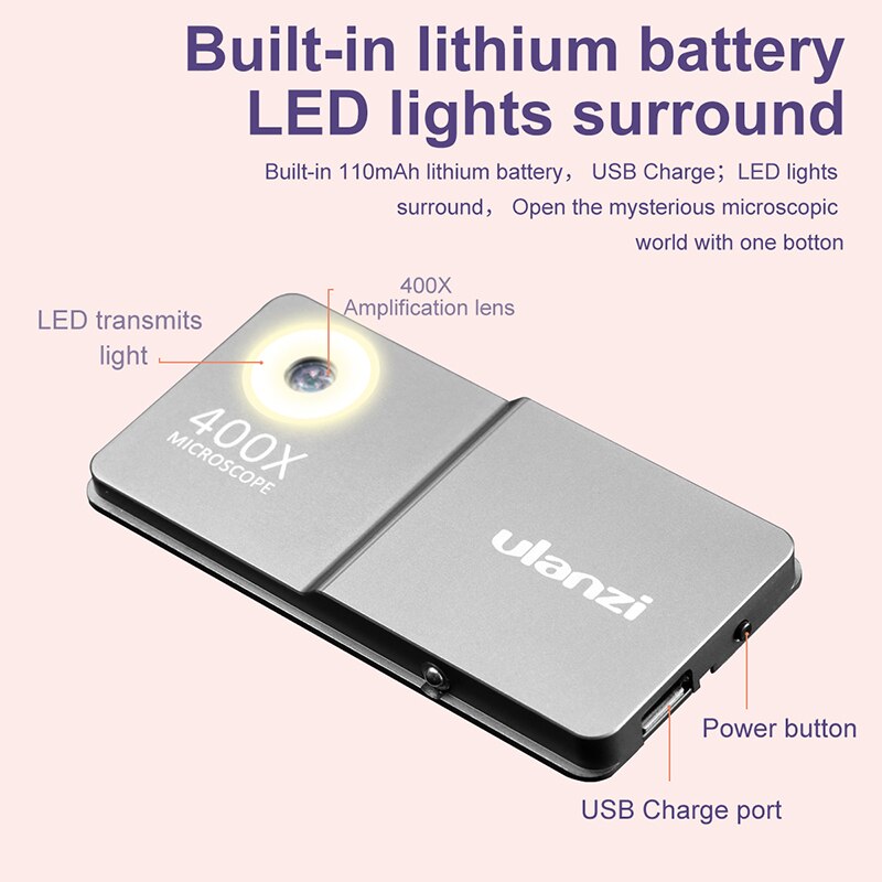 Ulanzi 400X Mikroskop Telefon Objektiv fallen Bausatz für iphone 11 Profi max Bulit-in Licht Objektiv Bausatz