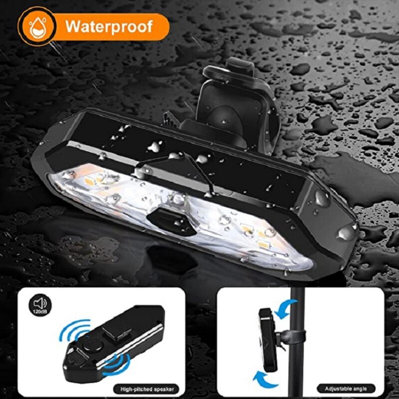 Bike Light Turn Signals Remote Control Bicycle Direction Indicator MTB LED Rear USB Rechargeable Cycling Taillight with Horn