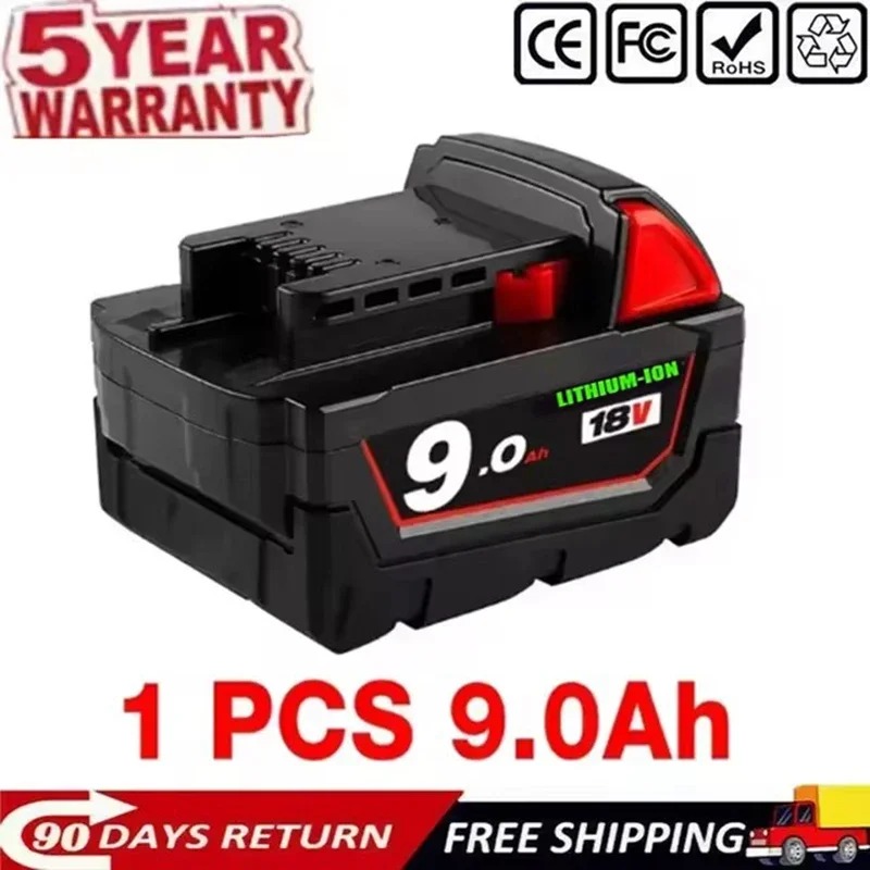 For Milwaukee M18 18V 9Ah 12000mAh 18650 Lithium Replacement Battery For Milwaukee 48-11-1860 48-11-1850 48-11-1840 Tool Battery: Pink