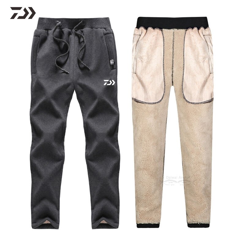 Winter Thermische DAIWA Trekkoord Vissen Broek Mannen Effen Outdoor Sport Vissen Broek Thicken Joggingbroek Vissen Kleding