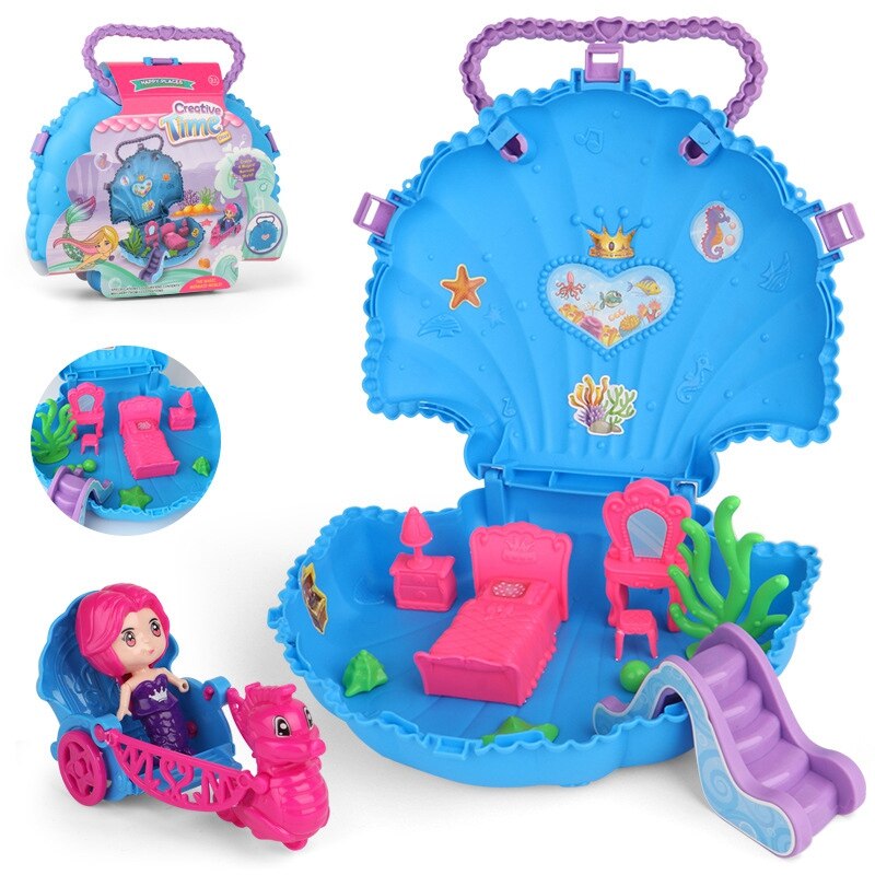 13Pcs Draagbare Satchel Meisjes Spelen Set Speelgoed Kinderen Shell Opslag Huis Speelgoed Puzzleimulation Speelhuis Speelgoed