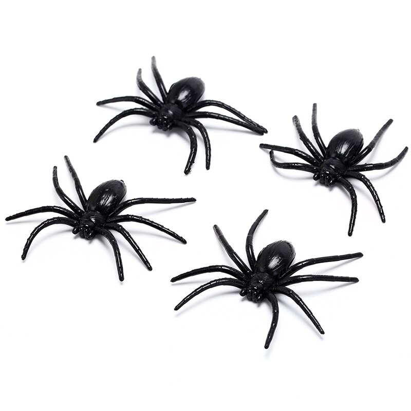 4 Teile/los Kunststoff Halloween Schwarz Spinne Lustige Gefälschte Spinnen Spielzeug Party Stütze verfolgt Haus Dekor freundlicher Neuheit Spielzeug neue