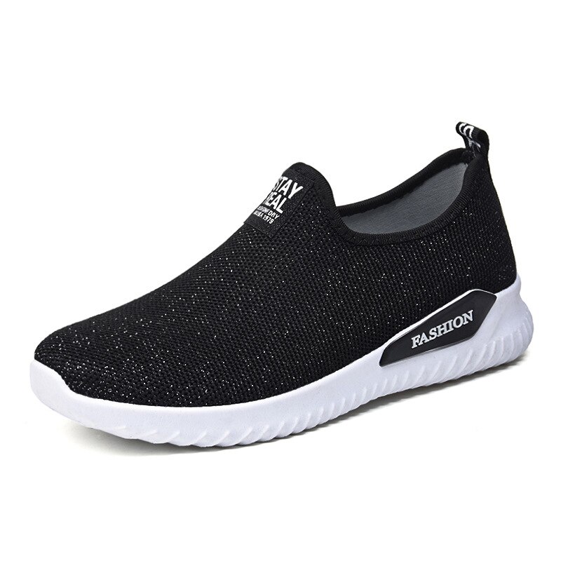 Zpxhsm zomer dames casual gevulkaniseerde schoenen dames sneakers dames gebreide platte schoenen dames slip on dames loafers  a540: Zwart / 7.5