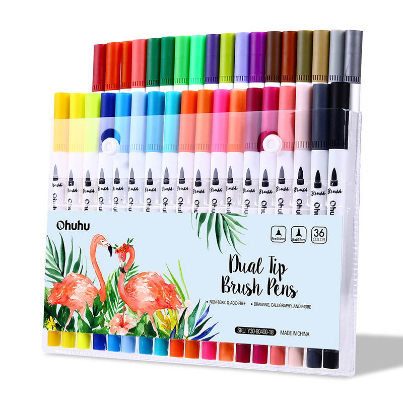 Ohuhu marcadores de arte de doble punta, juego de marcadores de línea, bolígrafo de Color agua, pincel para colorear, delineador fino, pintura, dibujo, suministros escolares: Rosa