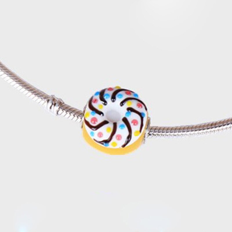 Vischio 925 Sterling Silver Vetro di Murano Ciambelle ciambella Hamburger Branello di Fascino Gioielli