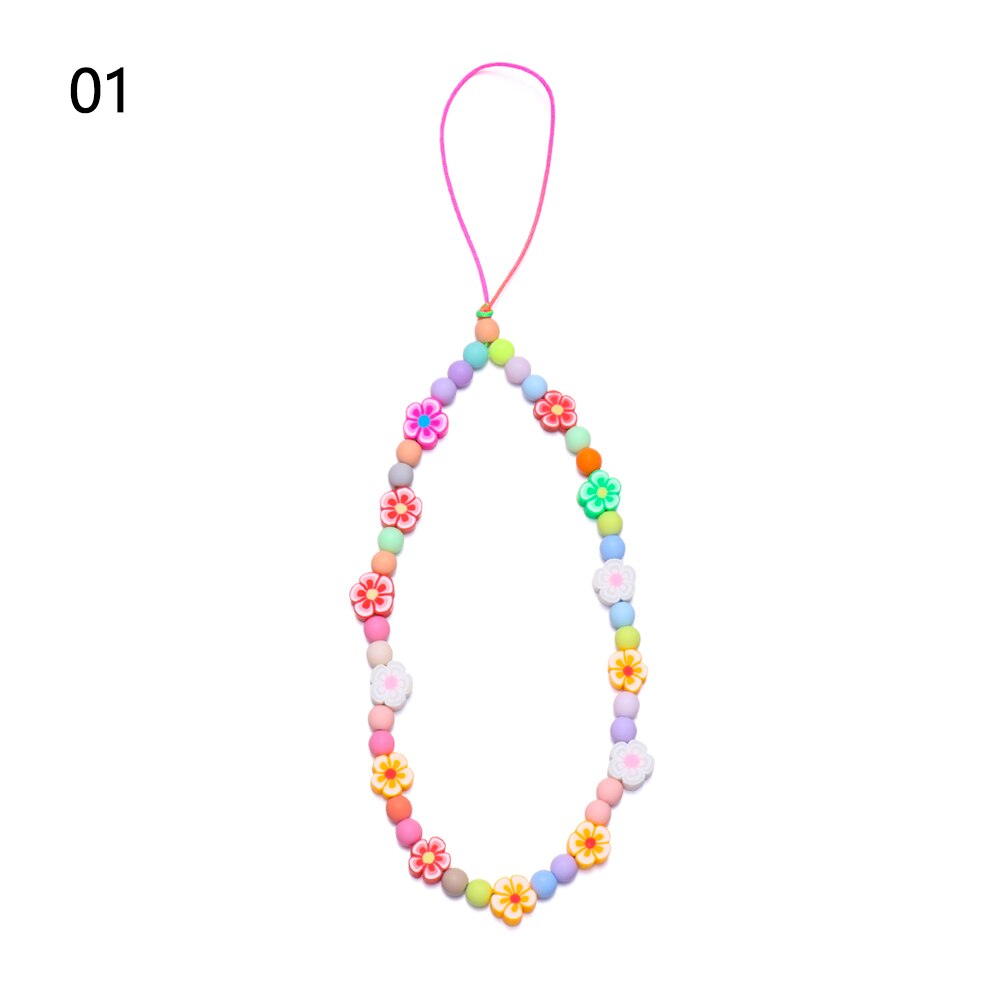 Zomer Kleurrijke Zachte Klei Mobiele Telefoon Keten Lanyards Voor Vrouwen Meisjes Bohemen Smile Pearl Touw Voor Telefoon Case Opknoping koord: 1