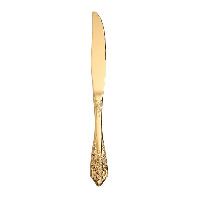 Creativity Retro Western Cutlery Dining Knives Fork Spoon Stainless Steel Cutlery Dinnerware Engrave Relief Luxury Tableware: Gold-knife