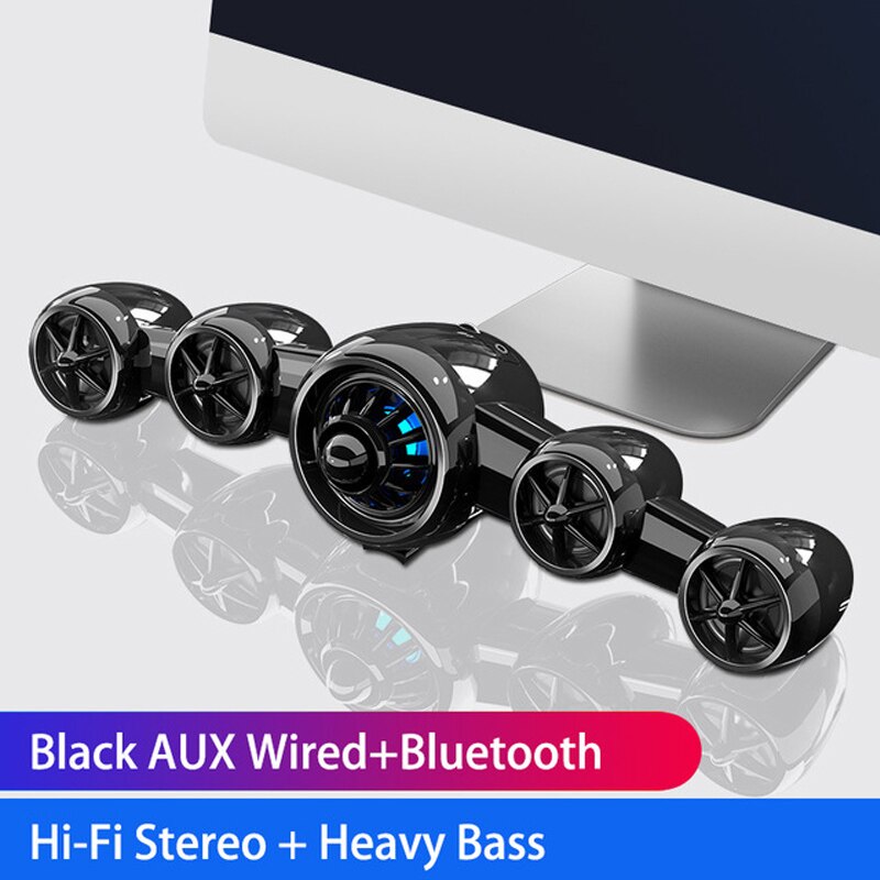 USB Wired&Wireless Powerful Computer Speaker 3D Stereo Subwoofer Bass Surround Soundbar Box for PC Laptop Phone Tablet MP3 MP4: Black Buetooth