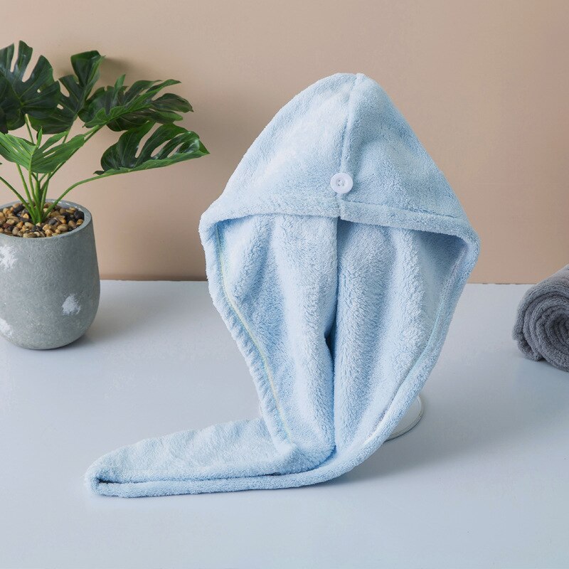 Toalla de microfibra para el pelo para mujer, Toalla de baño de secado rápido, superabsorbente, gruesa, para adultos, gorro de secado para cabello: Sky Blue Hair Towel