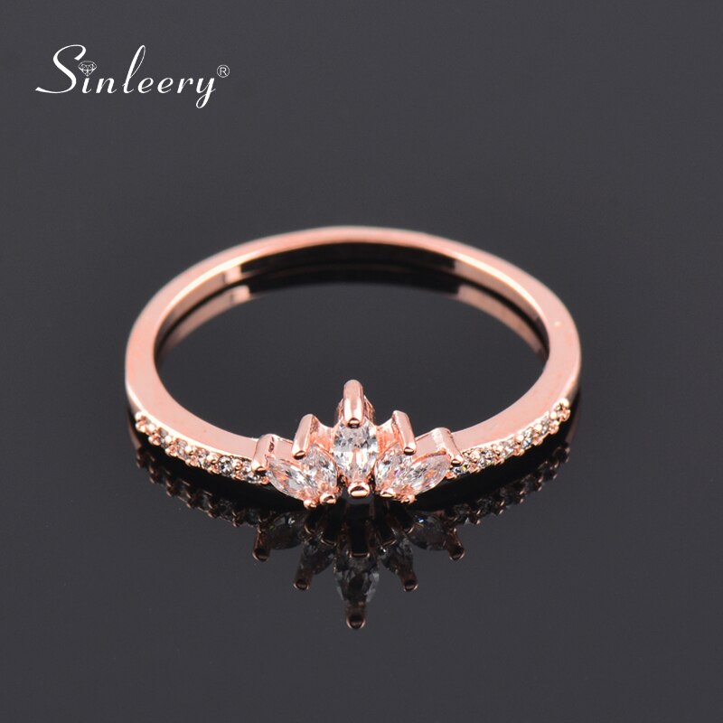 SINLEERY Romantic Princess Style Crystal Crown Rings Rose Gold Silver Color Women Engagement Party Jewelry JZ049 SSG