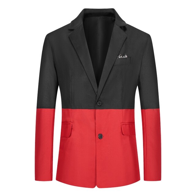 Slim Fit para hombres Blazer Casual sólido negocio boda prendas de vestir abrigo traje Tops de una sola botonadura Regular completo: Black  red / L