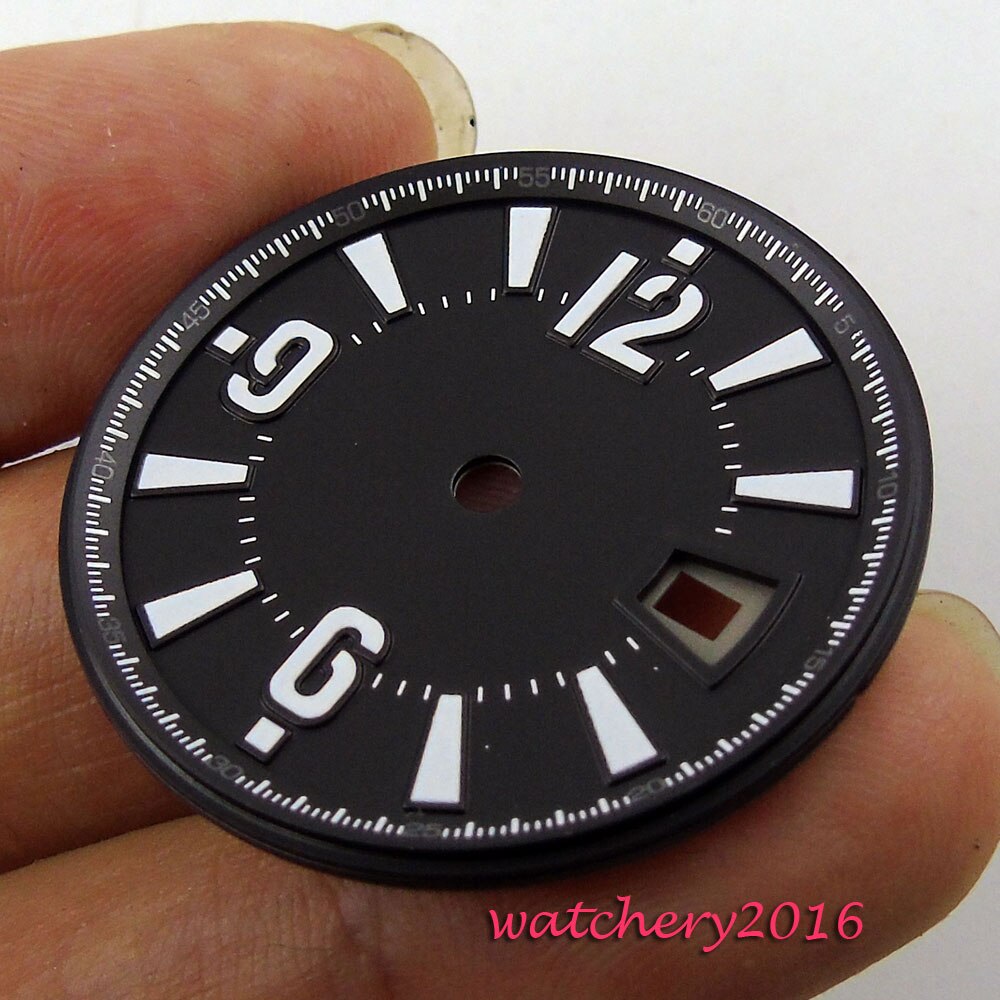31.5mm zwart steriele wijzerplaat wit marks fit ETA 2836 Mingzhu 2813 beweging heren Horloge wijzerplaat