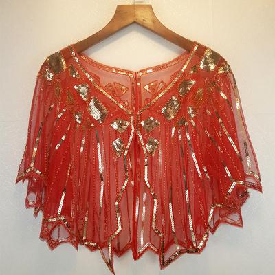 Châle de mariée , 16 couleurs, enveloppe en dentelle noire, boléro Cape courte pour femmes, paillettes scintillantes, veste d'été en dentelle noire: redgold