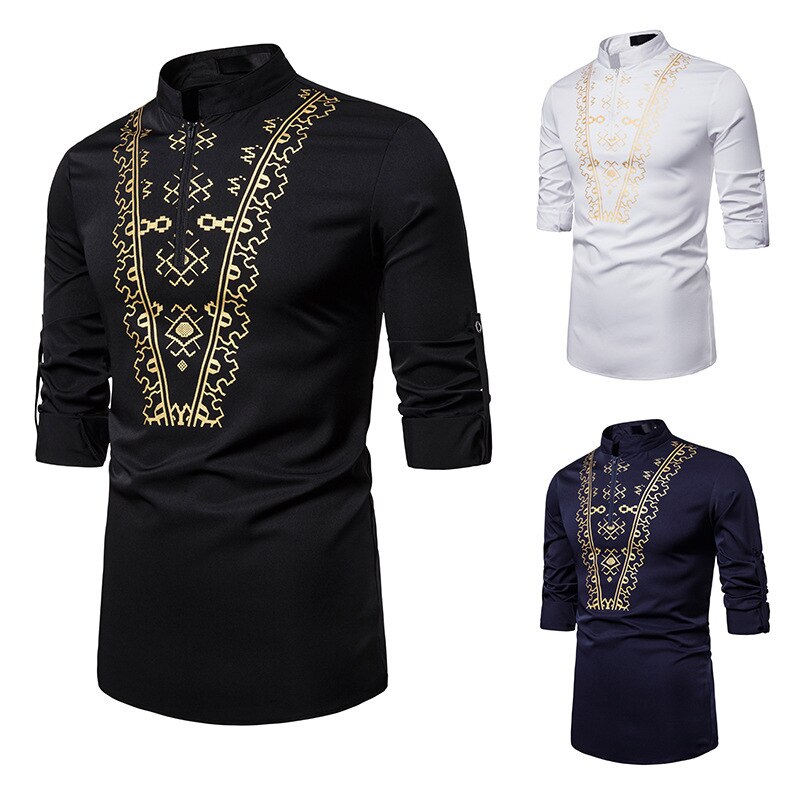 3 farben herren-Casual Shirt Drucken Totem Lange Hemd Afrikanische Wind Shirt