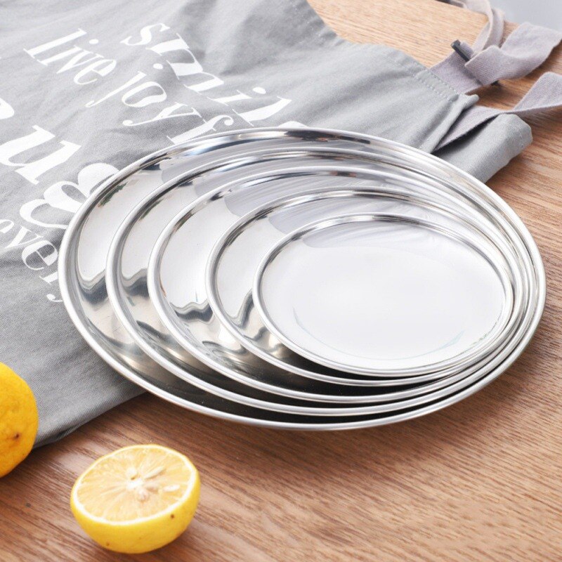 Metal Storage Tray Round Stainless Steel Tray Snack Fruit Cosmetics Jewelry Storage Organizer European Style Dinner Plates