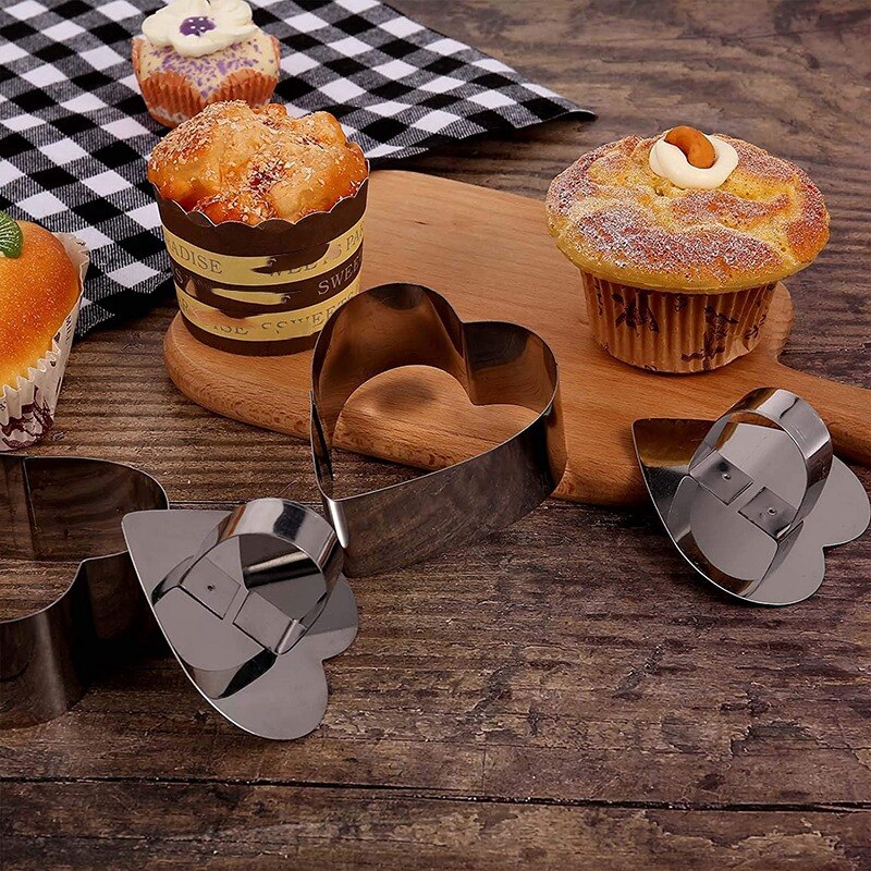 Cake Rings Set,8 Pack Stainless Steel Dessert Mousse and Pastry Mini Baking Ring,Small Food Heart Shape Baking Rings
