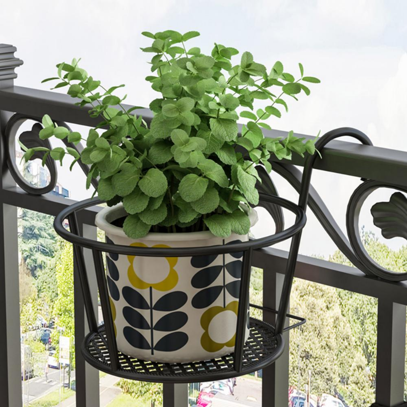 Cestas colgantes de arte del hierro, maceta, balcón, planta colgante, estantes redondos, barandilla, valla, ventana al aire libre, soporte para bonsái, decoración, 1 ud.