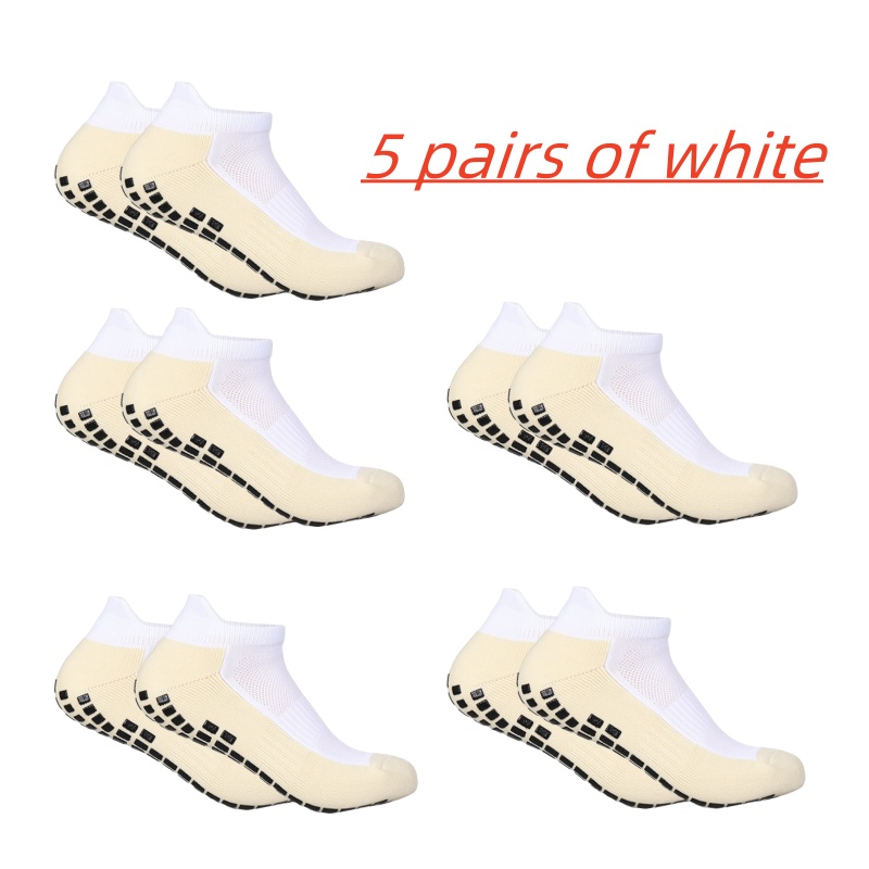 5 pairs of short men's and women's four season anti slip football socks, fitness Pilates socks, football tennis basketball sport: Branco