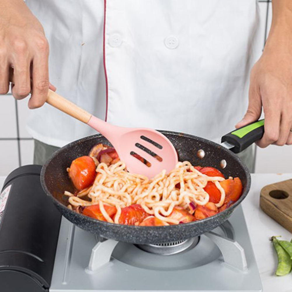 11pcs Silicone Cooking Utensils Set ,Pink Solid Wood Handle With Storage Box, Kitchenware Kit Kitchen Tools Accessories