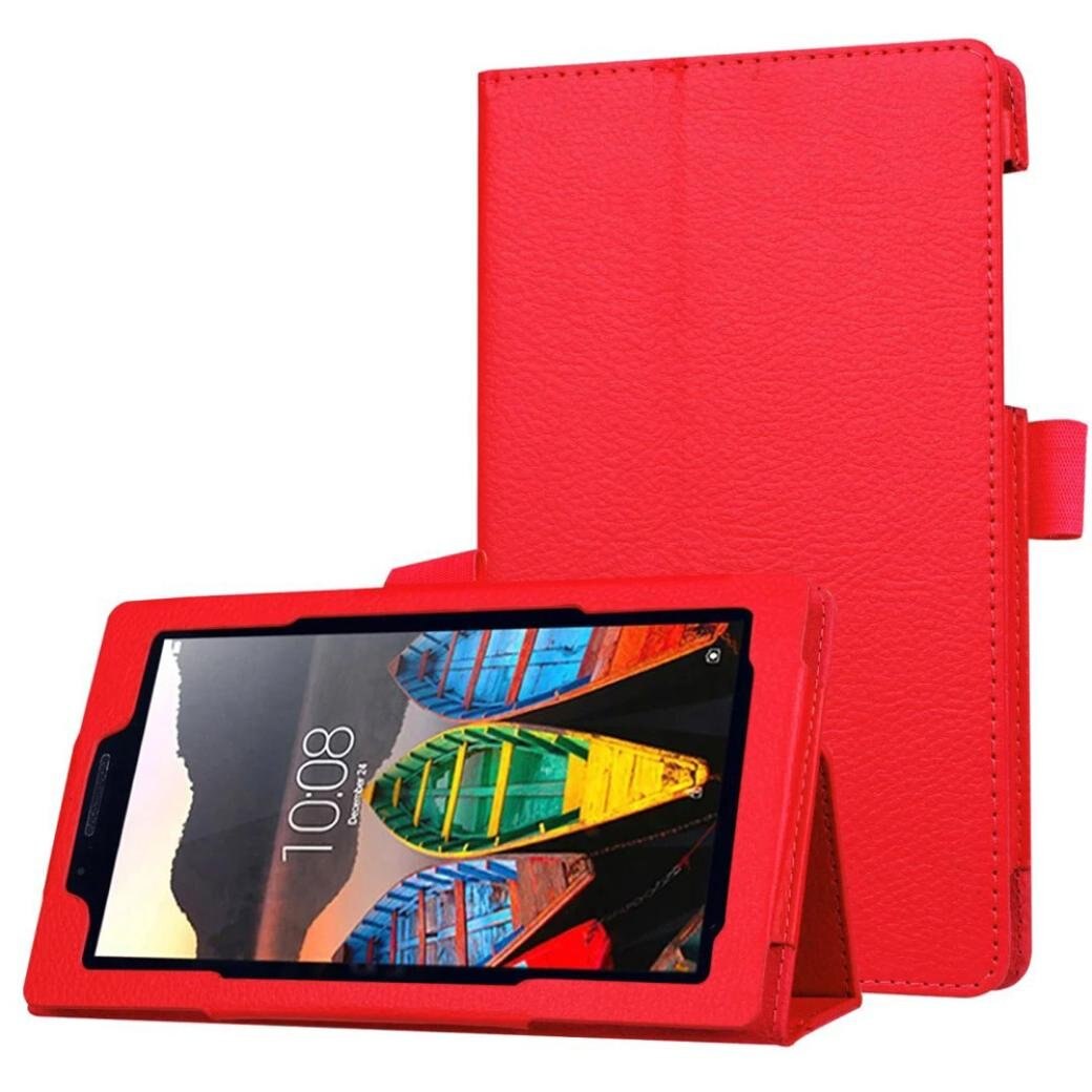 Étui en cuir pu pour lenovo tab 3 7 essential 3 étui 710 rabat flexible 710i fin 710f tb3-710f support: Rouge