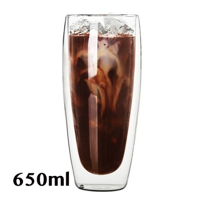 Borosilikatväggar kaffe/te/drycker glas kopp snapsglas - dubbelvägg isolerade latte glas espressokaffemuggar: 650ml