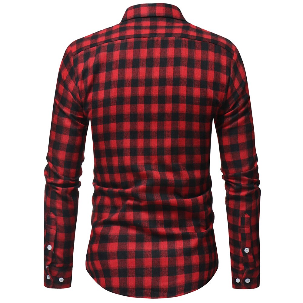 Plaid Shirt Autumn Winter Red Checkered Shirt Men Shirts Long Sleeve Chemise Homme Cotton Male Check Shirts