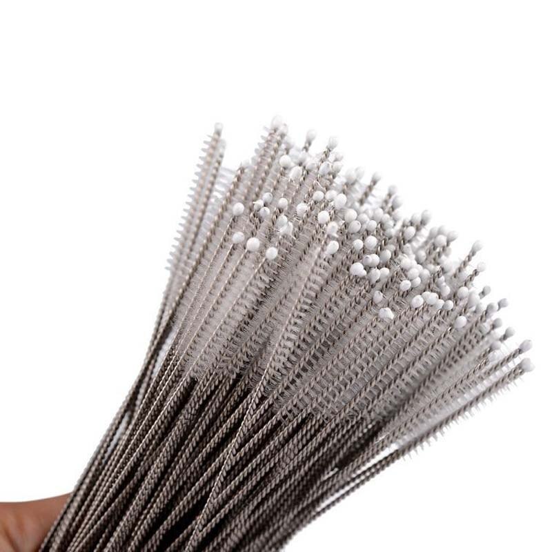 10pcs/lot Baby Milk Bottle Straw Brush Drink Water Cup Straw Washing Brush Stainless Steel Handle Spiral Soft Hair Cleaning Tool