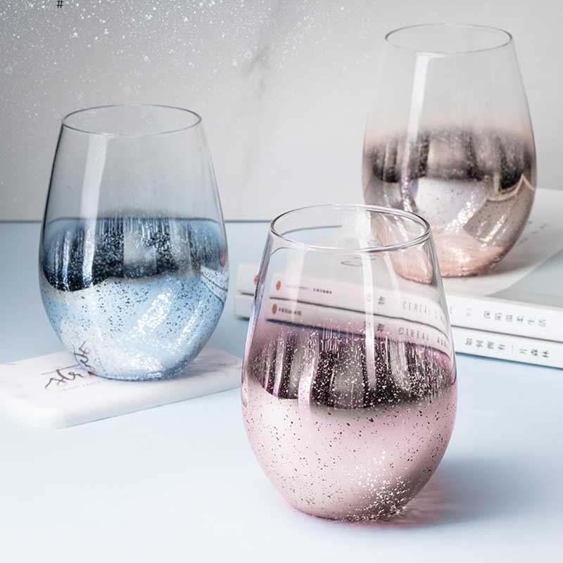 Stjärnor pläterad färg glas kopp blyfri hög temperatur kristall mjölk juice kopp med sked hem kök kontor dringking glas