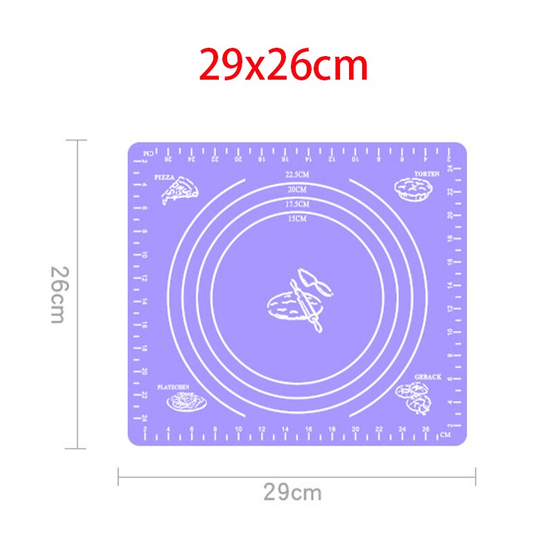 Antihaft Silikon zurück Skala matt Ofen rollen Teig Pad Lebensmittel Klasse Backen rollen Fondant Gebäck Matten Kuchen Kochen Werkzeug Neue: 29x26cm Violett