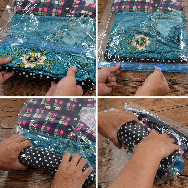 Lber 8Pc Hand Rolling Compressie Vacuümzak Grens Opvouwbare Gecomprimeerd Thuis Kleren Plastic Opbergtas Ruimtebesparend Seal Bag