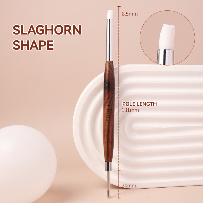 Dual-Ended Nail Art Brush with Silicone Spatula Carving Flower Painting Pen & Nail Gel Mixing Tool Multi-Function Manicure Tools: light yellow