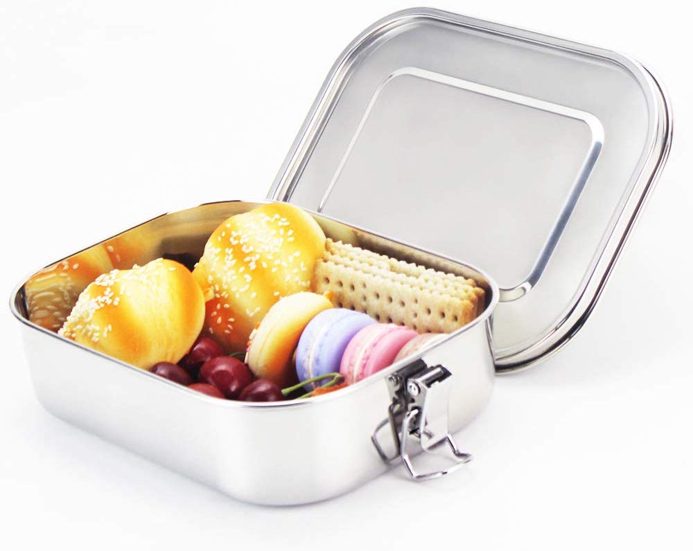 1.4L Stainless Steel Lunchbox With Removable Separator Food-Container Leak-Proof Lunch Box Reusable Meal Prep Container