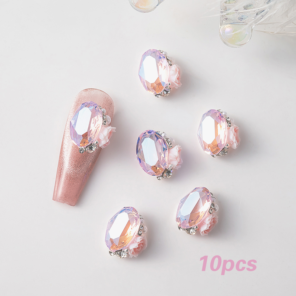 Ijs Transparant Roze Blauwe Nagel Steentjes Stapel Edelstenen 10 Stuks Sprankelende Diamant Kristal Nagel Bedels Ovale Rechthoekige Steentjes: WHITE